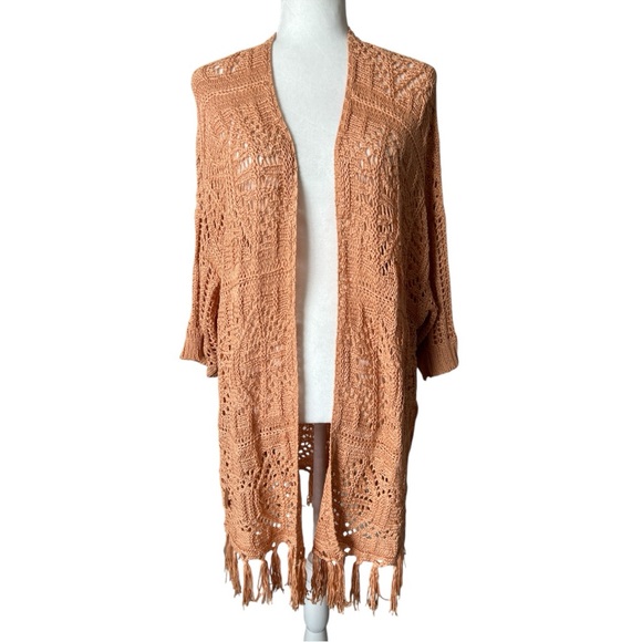 NKN Nekane Orange Zaniah Open Front Midi Kimono Cardigan Fringe Boho Size M/L - Picture 8 of 11